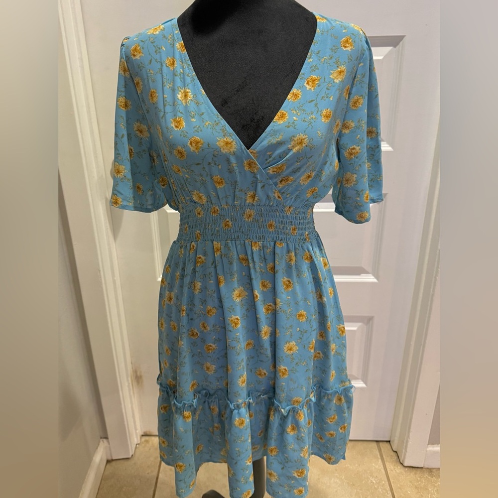 Sunday Up Blue Floral Mini Dress